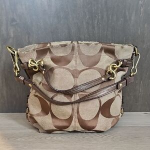 Coach Brooke 14473 Large Shoulder Bag, Jacquard Canvas & Leather *Wear - Read*